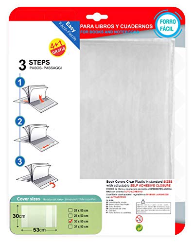 Copertine per i libri in plastica trasparente chiusura autoadesiva in dimensioni standard 30x53 cm