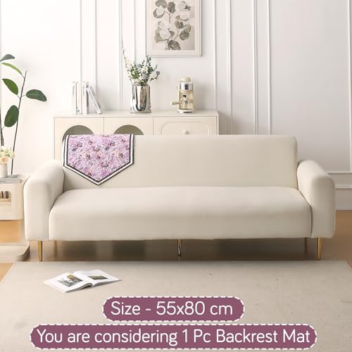 Image of HOKIPO 'Florentina Series' 1 PC Backrest Mat for Sofa Cover | Premium Multi-Needle Quilted Holland Velvet Mat with Anti Slip Backing, Peony Lavender (IN-877-V6*S)