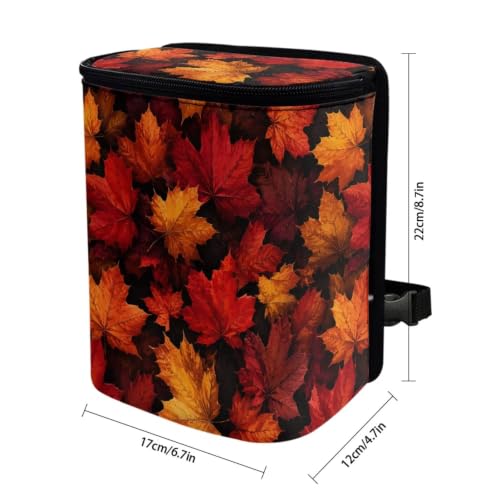 Image of Talayituse Fall Maple Leaf Print Car Trash Can with Lid, Leak Proof Auto Trash Bag Hanging Vehicle Garbage Can Multipurpose Storage Container for Back Seat Road Trip Autumn Decor