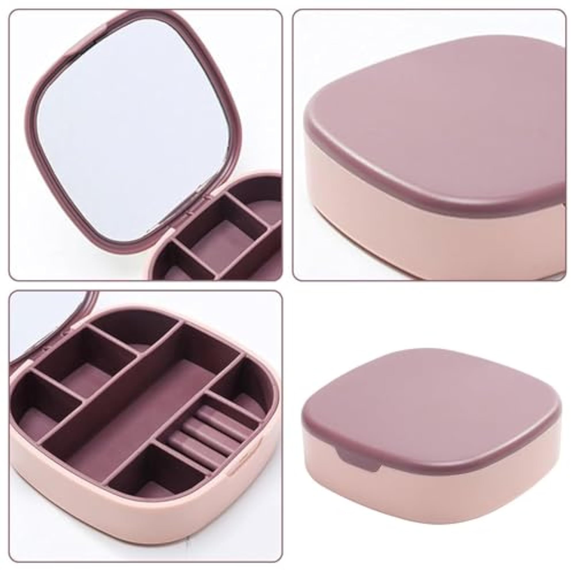 Mini Travel Jewelry Case, 7 Grids Organizer with Mirror