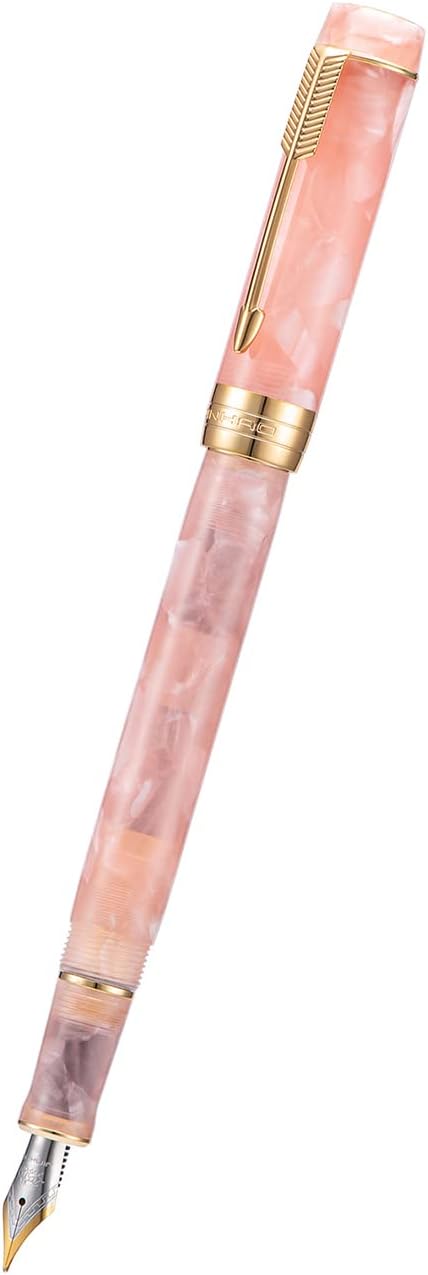 Jinhao 100 Mini Fountain Pen Fine Nib with Converter, Beautiful Pink Acrylic with Noble Clip Office Writing Pen