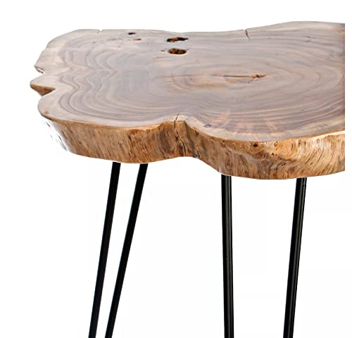 Image of Arico Natural Tree Bark End Table /Coffee Table /Bedside Table with Hairpin Metal Legs (Irregural Natural)