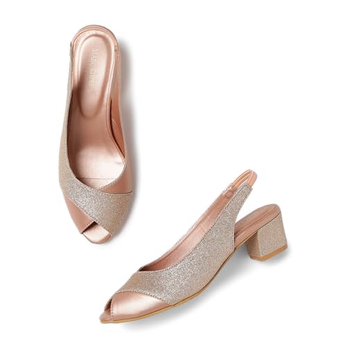 Image of Marc Loire Women's Slip On Shimmer Peep Toes Block Heel Fashion Sandals for Casual, Outdoor, Party and Holidays