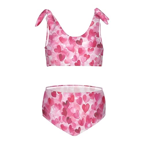 JUNZAN Cartoon Cute Pink Love Hearts Girl Bikini Adjustable Strap 2 Piece Swimwear Girls Bikini Bottom 3T