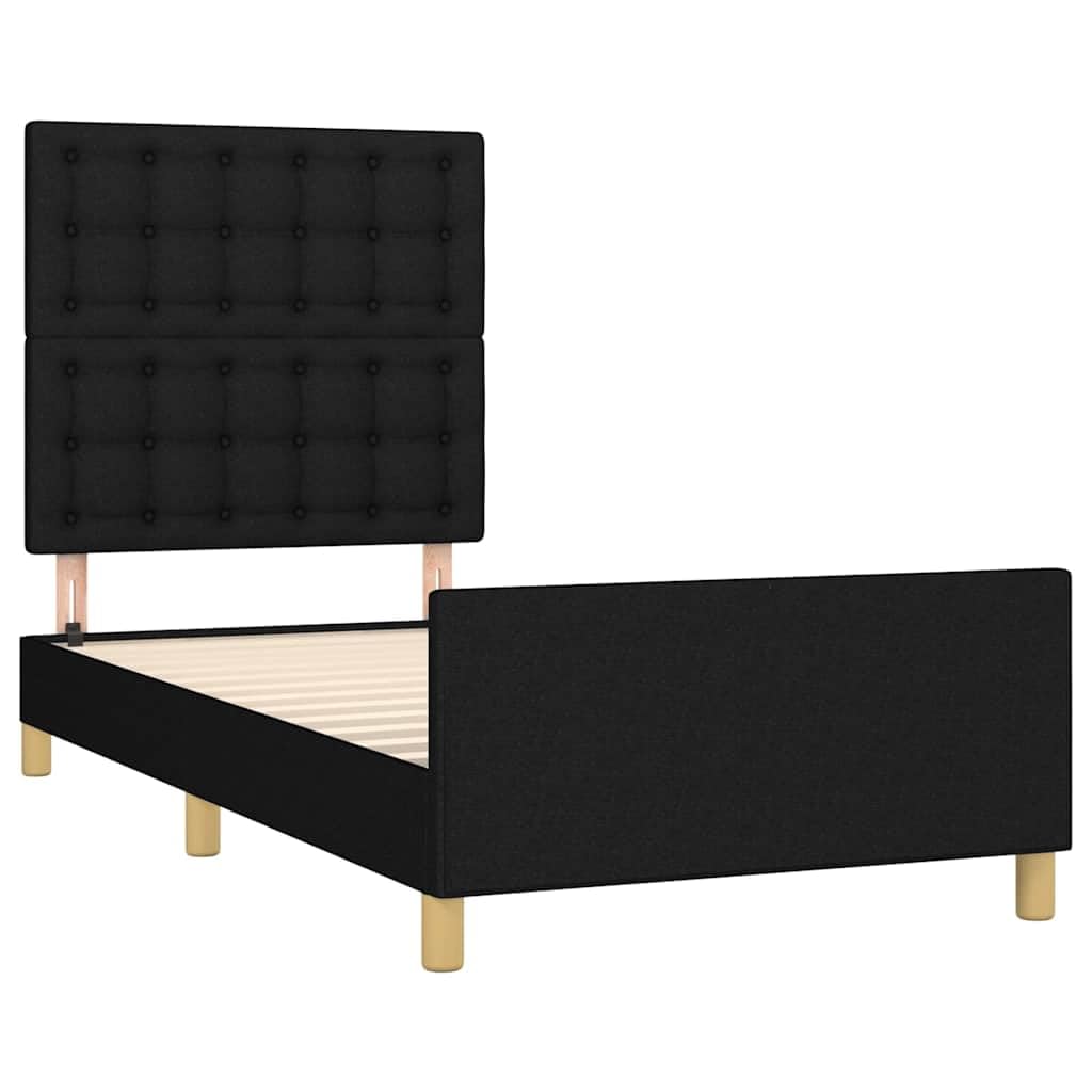 Telaio per letto senza tempo, per camera da letto, con testiera, nero, 90 x 190 cm, tessuto per una lunga durata e una facile pulizia