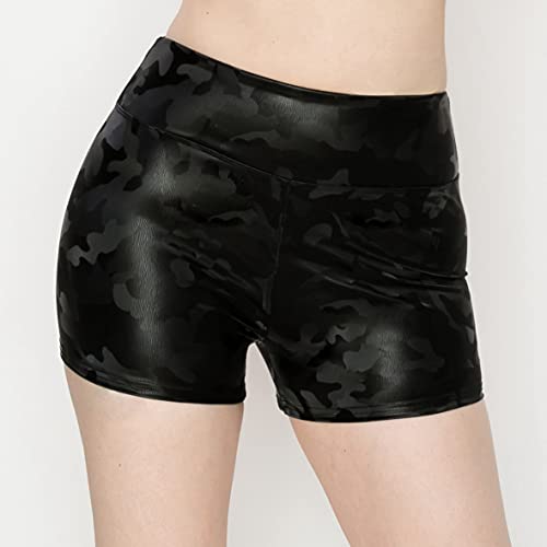 Image of ALWAYS Women's Faux Leather Shorts - High Waisted Stretch Sexy Bodycon Short Hot Pants Animal Print Black Medium