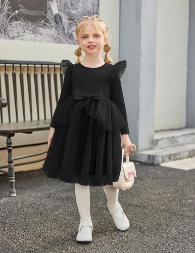 Arshiner Toddler Girls Tutu Dress Princess Tiered Tulle Long Sleeve Bowknot Birthday Party Dresses4