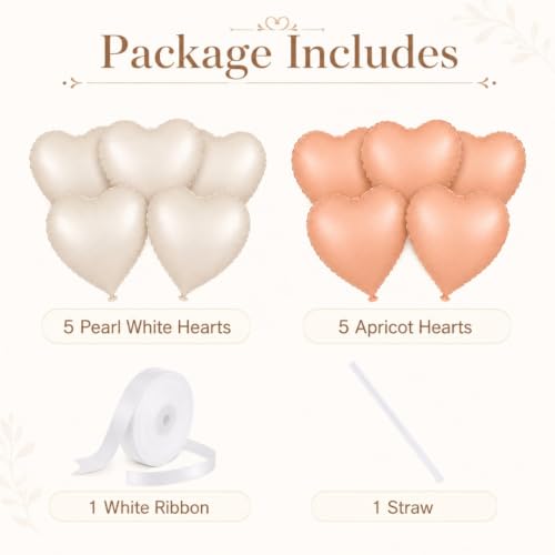 Image of Wanna Party Pastel Heart Shaped Foil Balloons Set of 10, Blush Pink and Cream Heart Balloons for Birthday, Baby Shower, Anniversary, Wedding & Party Decoration