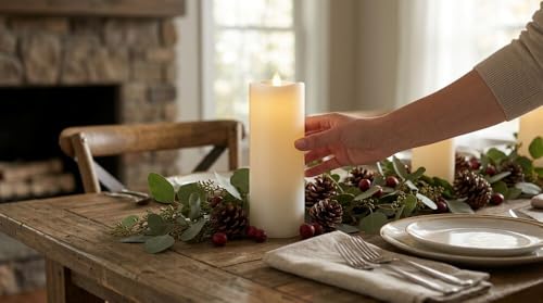 Image of Mikasa LED Wax Pillar Candle, 3 x 8 Inch White Flameless Candle with Dancing Flame Effect, 5-Hour Timer, Battery Operated Real Wax Pillar for Home Decor and Table Decor