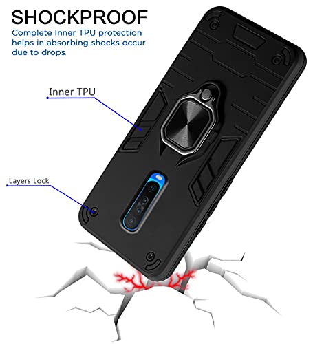 Image of Pikkme D5 Tough Armor Bumper Back Cover Case for Poco X2 |Ring Holder & Kickstand in-Built (Black)