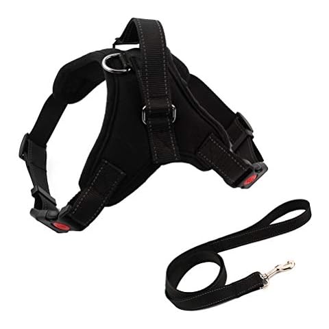 Heavy Duty Dog Harness Pet Leash Lead Set for Small Medium Large Dogs, Adjustable Reflective No-Pull Padded Puppy Dog Harness Collar Chest Vest with Handle Training Walking Leash Cover