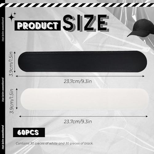 Huakaile 60 Stück Selbstklebende Schweißschutz Bänder und Pads für Männer und Frauen - Golf- und Baseball-Caps, Kragen, Helm-Ersatz in Weiß und Schwarz