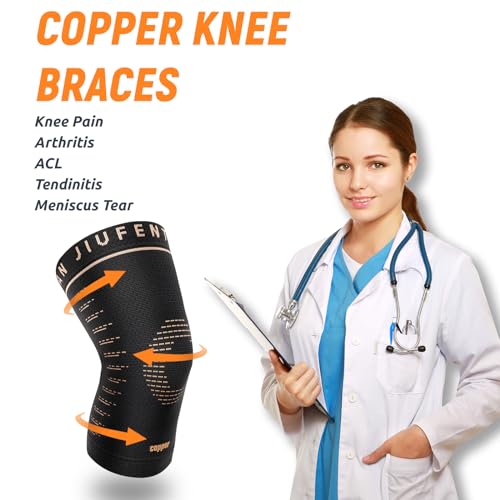Image of JIUFENTIAN Copper Knee Sleeve,Copper Knee Braces for Women and Men Arthritis,ACL, Tendinitis, Meniscus Tear, Joint Pain Relief, Running, Working Out, Fitness, Weightlifting (XLarge)