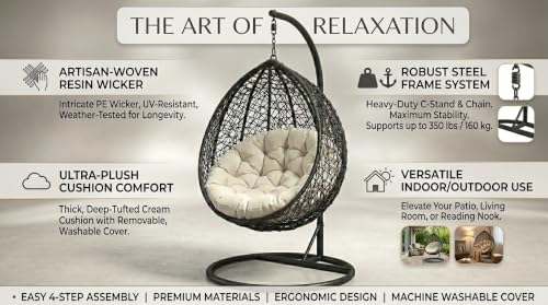 Image of Universal Furniture Single Seater Swing Chair with Stand, Cushion and Hook (Rattan)