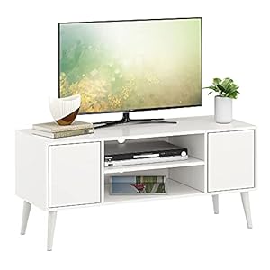 HOMEFORT Retro TV Stand, Mid-Century TV Console Table, Fits up to 55-inch Television, Modern Entertainment Cabinet with Storage and Shelves Cabinet for Living Room, Office, Bedroom(White)