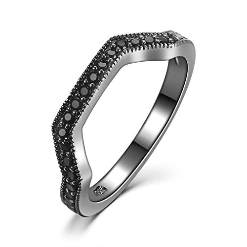 Castillna Black Sterling Silver Black Cubic Zirconia Wedding Band Ring