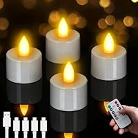 Lepwings 4 Stück LED Teelichter Wiederaufladbar mit Timer & Fernbedienung, Flackernde Elektrische Teelichter mit Ladestation, 18–48 Std Leuchtdauer, LED Kerzen für Valentinstag, Tischdeko & Party