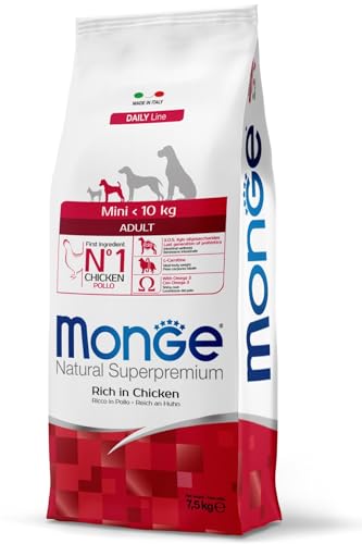 Monge Natural Superpremium Adult Rich in Chicken, Cibo per Cani di Tutte Le Razze sotto i 10 kg , con Pollo, Molto Ricco di Fibre e vitamine, 7,5 kg