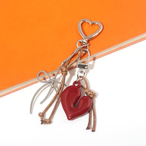 Image of Heart Keychain, Cute Bag Charms for Handbags, Stylish Key Chain for Girls, Trendy Aesthetic Accessories, Red Heart Shape Keychain for Car and Purse Decor