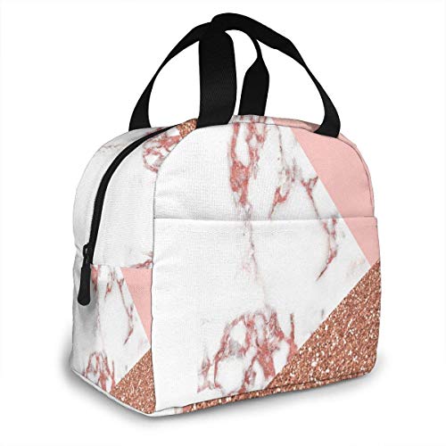 Pink White Marble Glitter Lunch Bag Cooler Bag Women Tote Bag Insulated Lunch Box Water-Resistant Thermal Soft Liner Lunch Container For Picnic Travel Boating Beach Fishing Work #TOP2