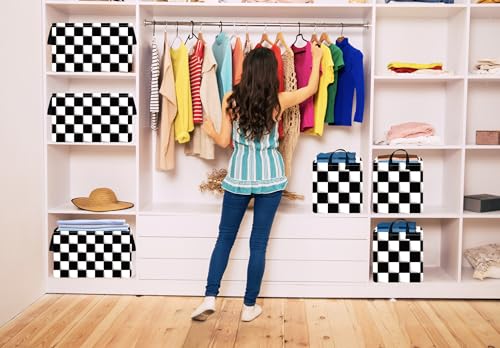 Image of Rectang Checkered Flag Storage Basket Gift Shelf Basket Storage Bin, Nursery Basket Organizer Box for With Handles for Room Deco