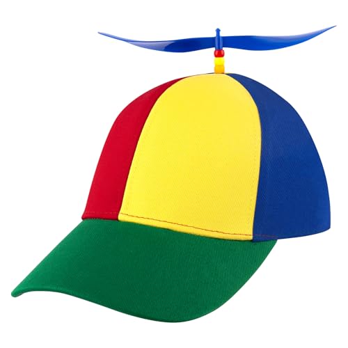 AUEAR, 1 Pack Detachable Adult Propeller Hat Baseball Cap Rainbow Top Brightly Color Green Brim