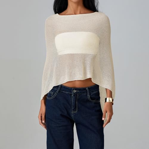 Women Sheer Poncho Top See Through Knit Shrug Mesh Blouse Off The Shoulder Pullover Summer Beach Cover Up Tops3