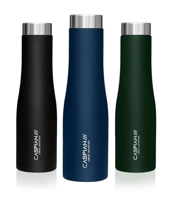 Image of CASPIAN / / / Aqua Stainless Steel Water Bottle (Black, Blue & Green, 1 Litre, Set of 3)| Leak Proof Thunder for Fridge Home Office Travel School Kids Boys Girls Adults Sports Gym Yoga