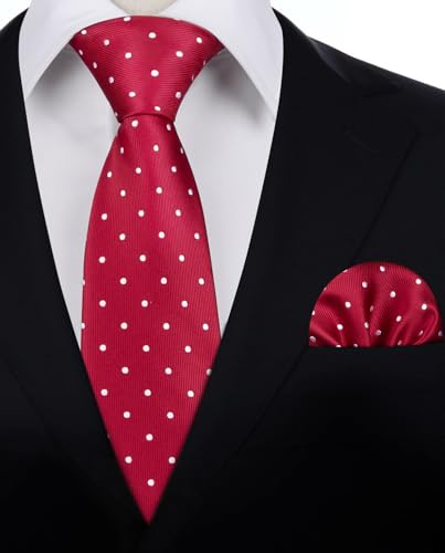 Image of HISDERN Polka Dot Ties for Men Classic Silk Ties and Pocket Square Formal Business Necktie Handkerchief Wedding Party