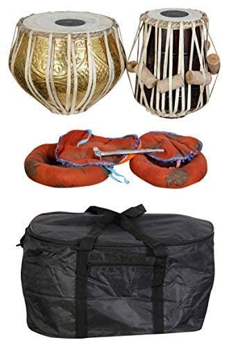 SOUND SAGA® Special Design Wooden Indian Musical Instrument Bayan Tabla, Dayan Tabla For Beginners & Students/Boys/Girls (BRASS GOLD)