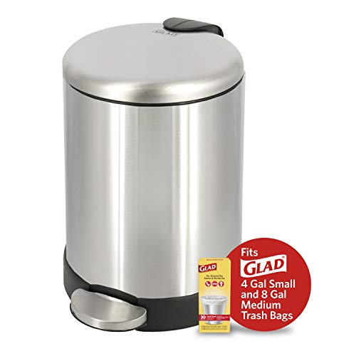Glad Small Trash Can, 1.2 Gallon | Round Stainless Steel Garbage Bin with Soft Close Lid & Step Foot Pedal | Metal Waste Basket with Removable Inner Bucket, Stainless, 8 x 9.5 x 12 inches - image 7