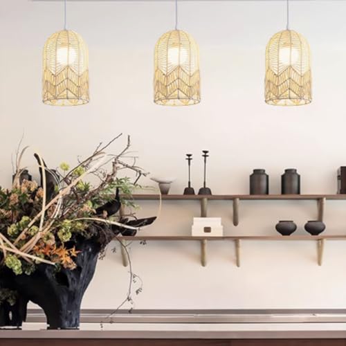 Luminaire suspendu en rotin tissé main pour éclairage de table à manger chic - 5