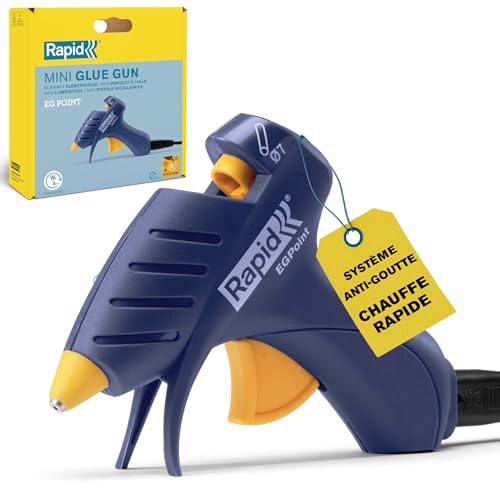 Pistolet à colle chaude sans fil Rapid EG Point pour Loisirs Créatifs & Bricolage | Buse de Précision | Pour Bâtons de Colle de Ø7mm | Chauffe Rapide en 5 Min | Support Intégré - (5001702)