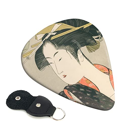 ギターピック 6枚セット 0.46mm 0.71mm 0.96mm エレキギター ベース用ピック ウクレレ ギター ABS素材 エレクトリック アコースティック 弦楽器 初心者 トライアングル ピック( 喜多川歌麿 「五人美人愛嬌競・八ツ山わしや」 )