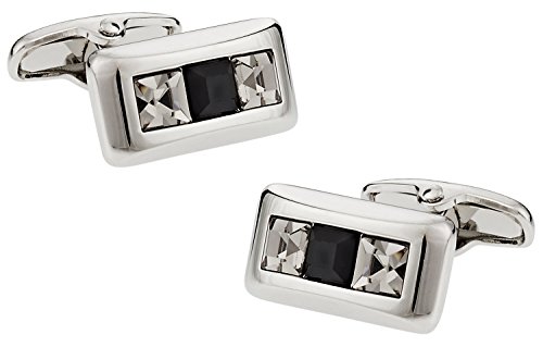 Plateado gris de dos tonos Rectangular cristal austriaco funda Gemelos con caja de presentación