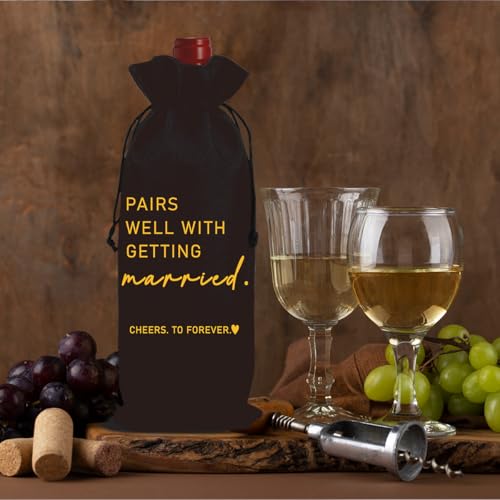 Image of Married Wine Bag Married Gifts for Couples Mr Mrs Marriage Honeymoon Gift Wedding Party Decorations Getting Engaged Wine Bottle Bag Champagne Bottle Wraps Bags (Black)