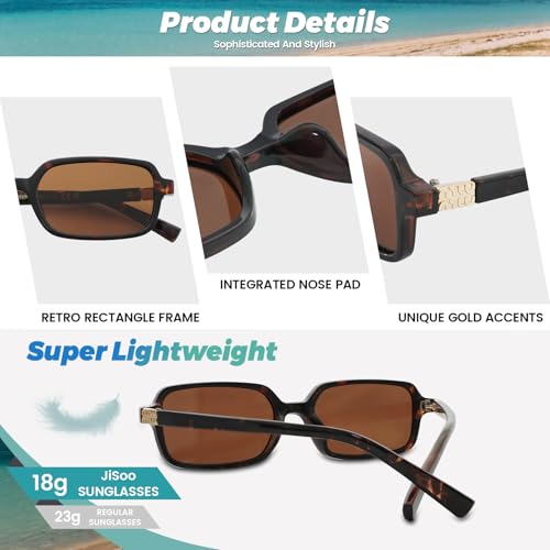 JiSoo Retro Rectangle Sunglasses for Women - Small Sunglasses Womens Polarized 90s Vintage Sun Shades Women4