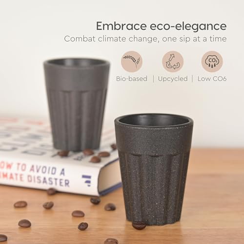 Image of Set of 6 Eco-Friendly Cutting Chai Cups | 100ml Reusable Coffee & Tea Cups | Rice Husk & Bamboo Fiber | Microwave & Dishwasher Safe | Hot & Cold Beverages (Charcol Color)