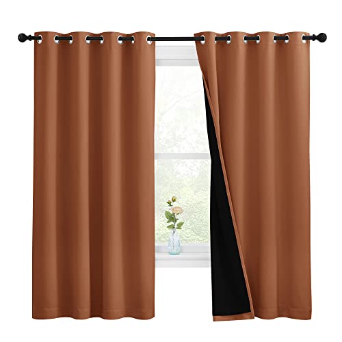 Image of NICETOWN Burnt Orange 100% Blackout Lined Curtains, 2 Thick Layers Completely Blackout Window Treatment Thermal Insulated Drapes for Kitchen /Bedroom (1 Pair, 55-inch Width x 68-inch Length per Panel)