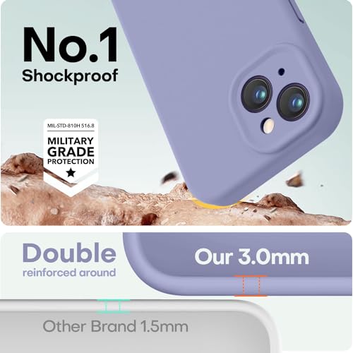 Image of LOVE 3000 Designed for iPhone 13 Case, Premium Silicone with [Camera Protection] [Soft Anti-Scratch Microfiber Lining] Shockproof Protective Case for iPhone 13 Women Men Girls 6.1 inch, Lavender Grey
