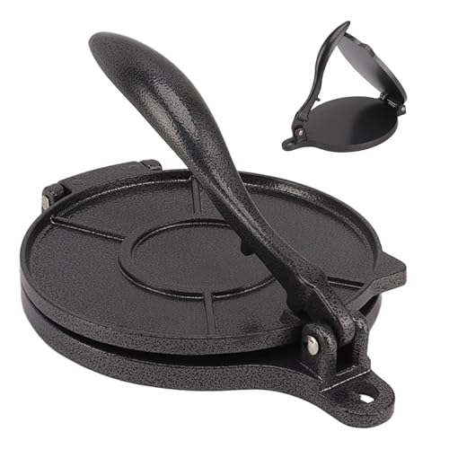 Uno Casa Prensa De Tortilla De Hierro Fundido, 8 Pulgadas, Máquina De Tortillas Presazonadas Prensa Tortillas Tortitas Maquina Con 100 Piezas De Papel Pergamino Para Tortillas De Maíz Roti Taw Negra