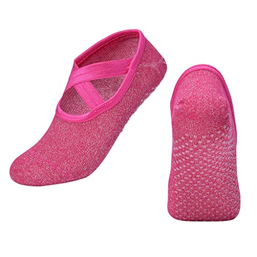Fancyes Pacote de 3-4 Meias de Pilates Barre Ballet Meias Yoga Dance com Antiderrapante Rose Red, 4