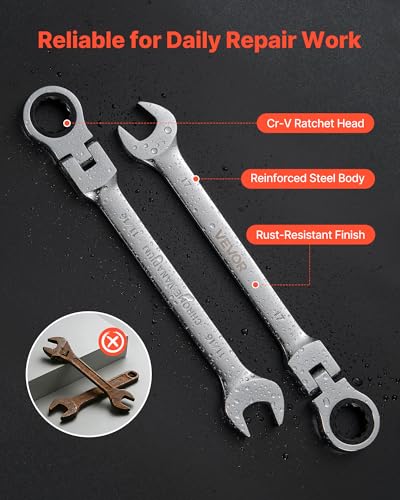 Image of VEVOR 24-piece Ratcheting Wrench Set with 180 Flex Head, Anti-Slip Tooth, Combination Wrench Sets with Organizer Box, Metric 8-19mm & SAE 1 /4-3 /4 inch, Polished