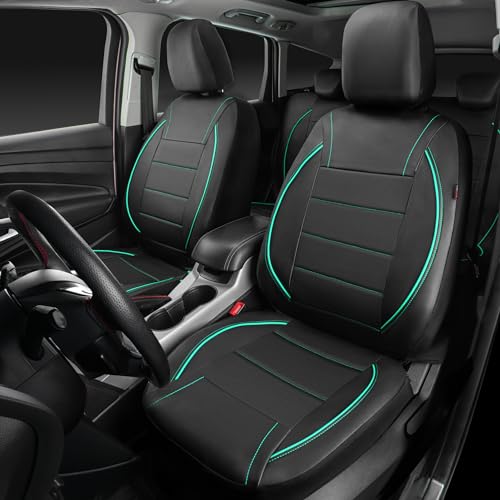 Image of CAR PASS Universal FIT Piping Leather Car Seat Cover, for suvs,Van,Trucks,Airbag Compatible,Inside Zipper Design and Reserved Opening Holes (Full Set, Black and Mint)