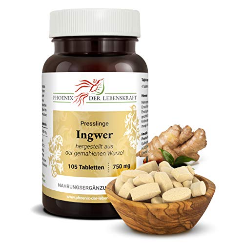 Ingwer Tabletten à 750mg (Zingiber officinale, Ingwerwurzel), 105 Tabletten, Premium Qualität, Hergestellt in Österreich, Tabletten statt Kapseln, Vegan Cover