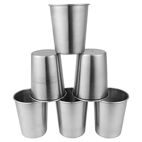 EVERMARKET 6 Pack 8 Ounce 230ml Stainless Steel Cups Shatterproof Pint Drinking Cups Metal Drinking Glasses for Kids and Adults