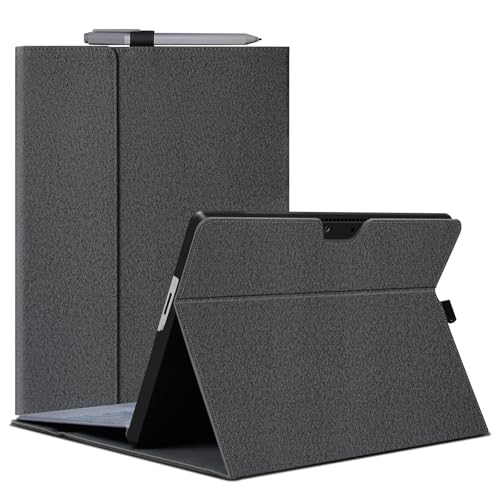 Megoo Surface Pro 9 Case for Microsoft Surface Pro 11/10/9 13", Multiple Angle Adjustment Folio Case Cover with Stylus Pen Holder Compatible with Type Cover Keyboard (Black Gray)