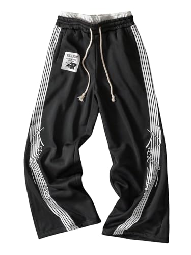 Men's 2 in 1 Wide Leg Baggy Sweatpants Y2k Drawstring Waist Track Pants with Pockets