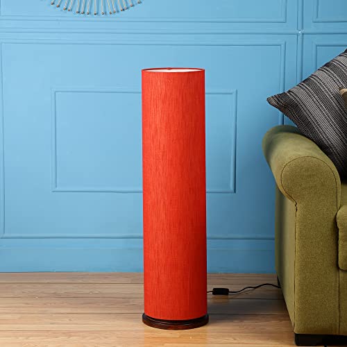 Image of Cylinder Shape Wooden Base, Corner Decorative Floor lamp, Bedroom, Living Room, Home Decor, Pack of 1 (Red Texture)
