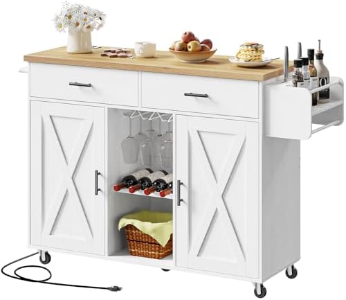 HOOBRO Kitchen Island with Storage, Rolling Island Cart on Wheels...